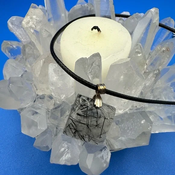 Black rutile square pendant on 16” black rope with extender - Picture 5 of 6